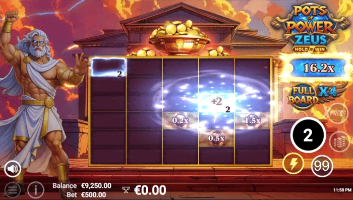 Pots of Power: Zeus - schermo di gioco in modalità bonus