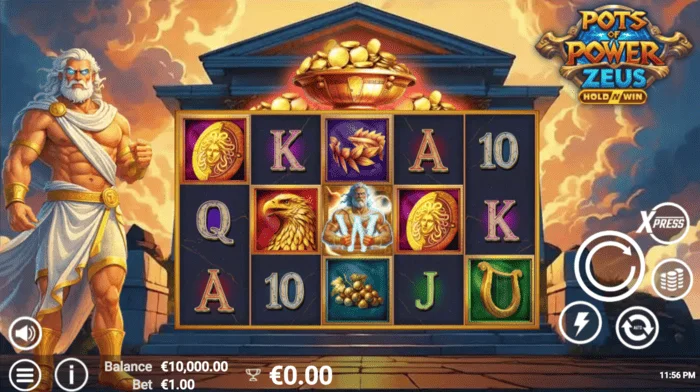 Pots of Power: Zeus - schermo principale con i rulli